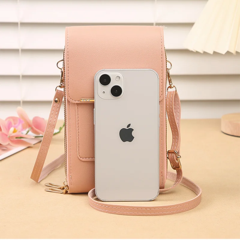 Women Fashion Touch Screen Lock Cell Phone Bag Women\'s Mobile Phone Card Holder Crossbody Shoulder Bag Money Pockets Small Bags