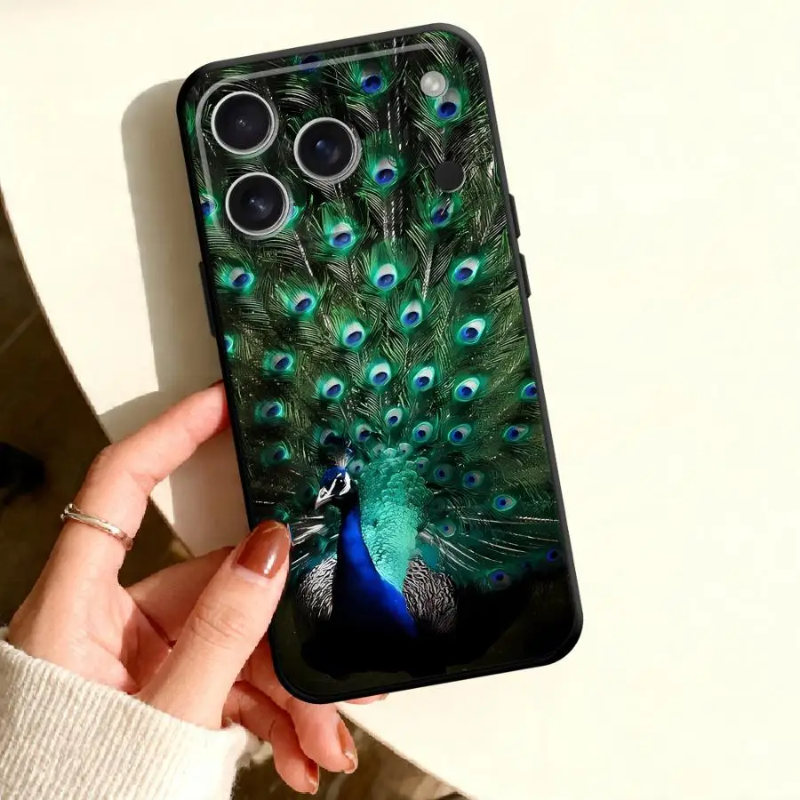 Phone Cover Case for Apple iPhone 17 Pro Max X XS 16 Plus 15 7 8 14 13 Mini 11 6 6S SE Peacock Feather
