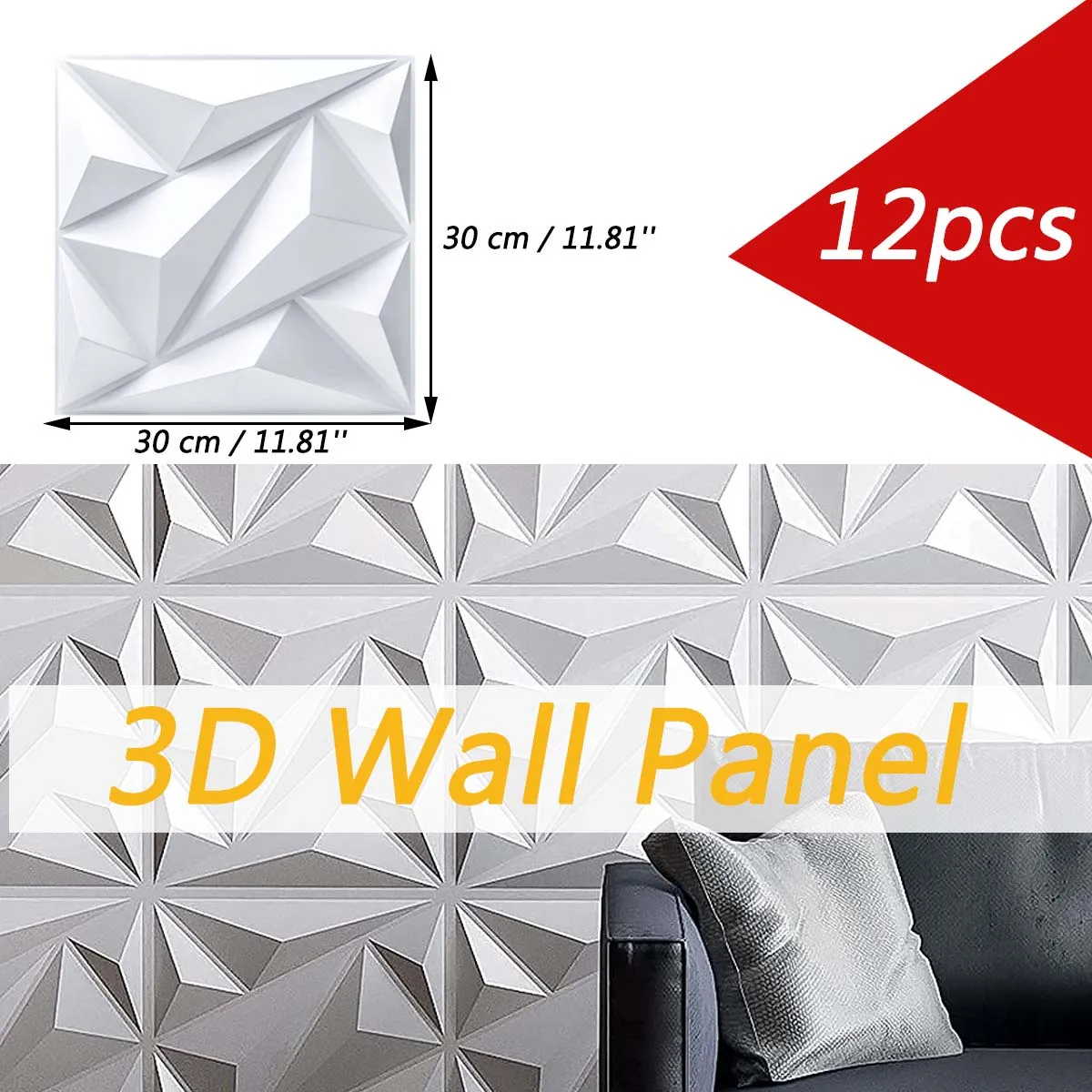 3D Wall Stickers Self Adhesive PVC Wall Tiles 30x30cm 12 PCS Wall Panels Covering Cladding Decorative Tiles Kitchen Bedroom