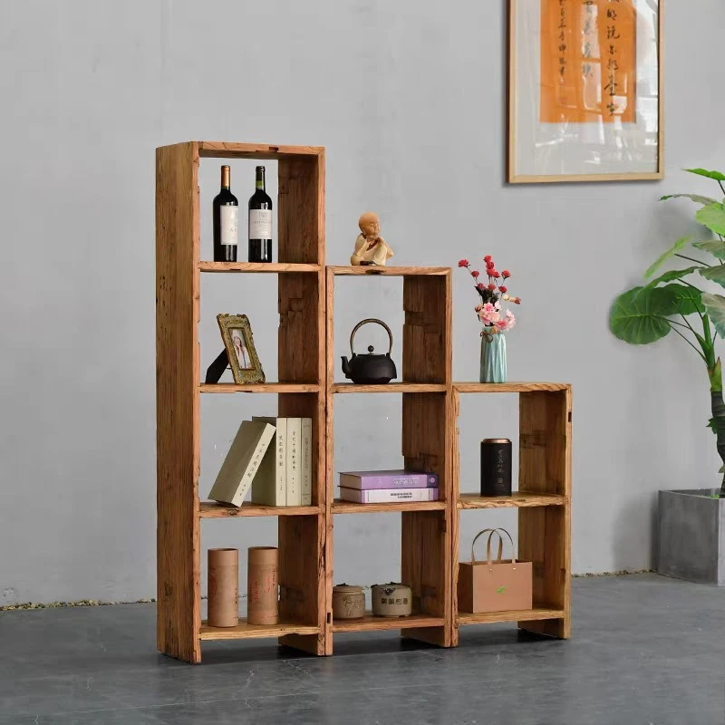 Old elm bookshelf multi-layer solid wood bogu shelf display rack tea set display rack floor-to-ceiling vase ornament shelf