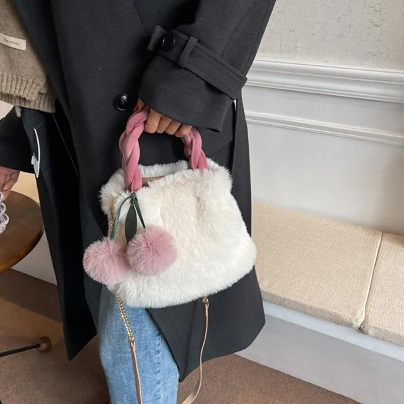 

and Fashionable Bucket Bag Shoulder Bags Handbag with Soft Furry Material and Tassels Detail 20CA