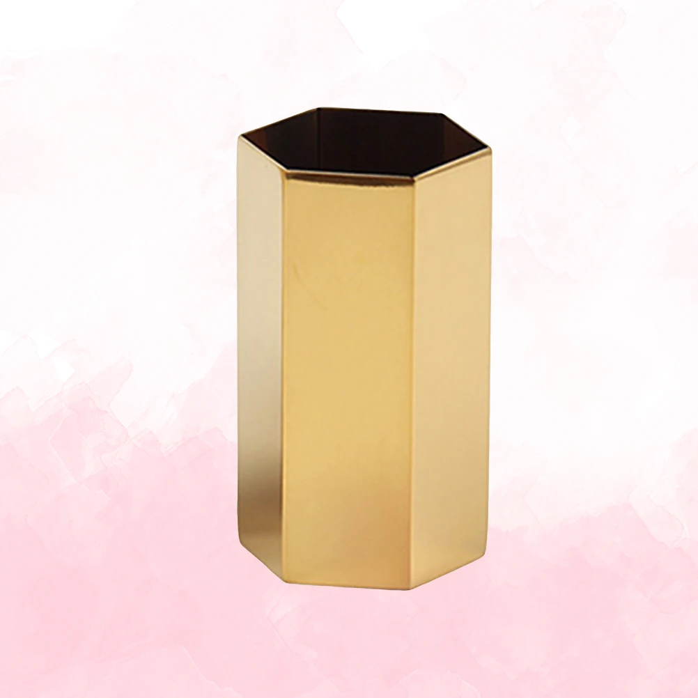 

Hexagonal Pencil Container Golden Metal Pen Holder Wear Resistant Lightweight Organizer for Desk Stationery Storage Solution