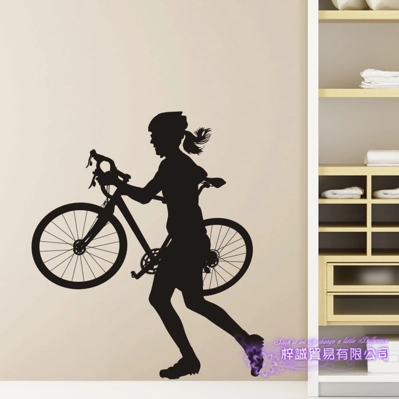 Women Bike Shop Wall Sticker Customized Sports Posters Vinyl Wall Decals Decor Mural Car Windows Bicycle Glass Decal