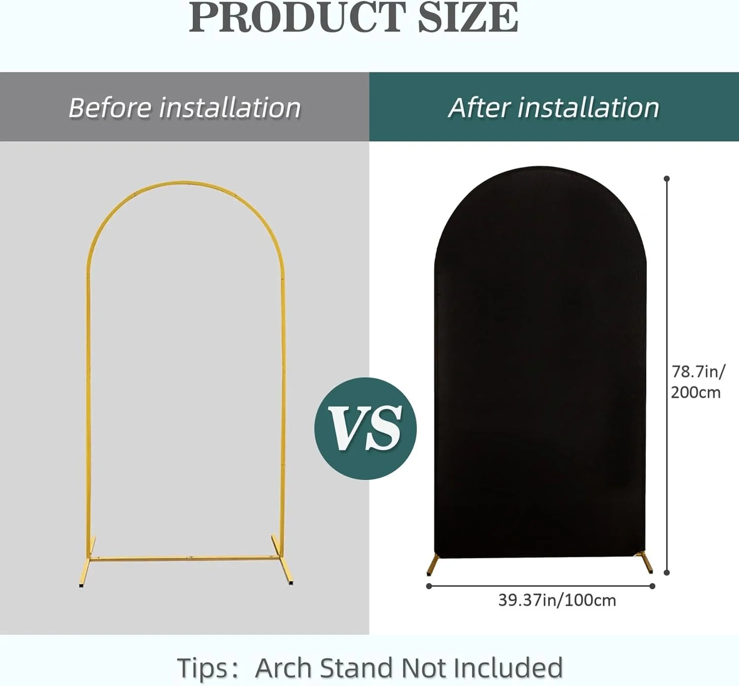 غطاء قوس أسود مزدوج الجوانب بطول 6.6 أقدام - خلفية من الألياف اللدنة المطاطية لحفلات الزفاف وأعياد الميلاد والولائم (مقاس أنيق، غطاء فقط) #2