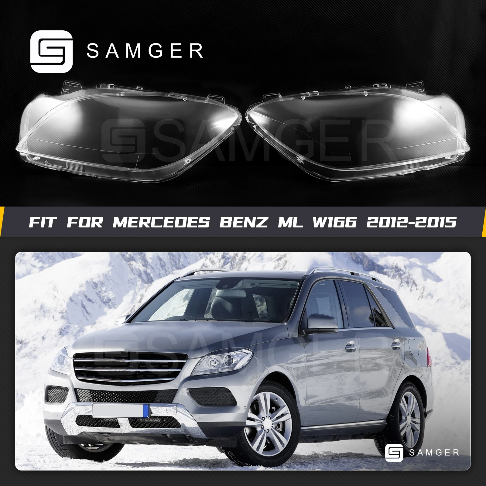 Samger 1Pair Car Headlight Lens For Benz W166 M-Class ML300 ML350 ML400 ML450 ML500 Transparent Cover Lampshades Shell 2012-2015