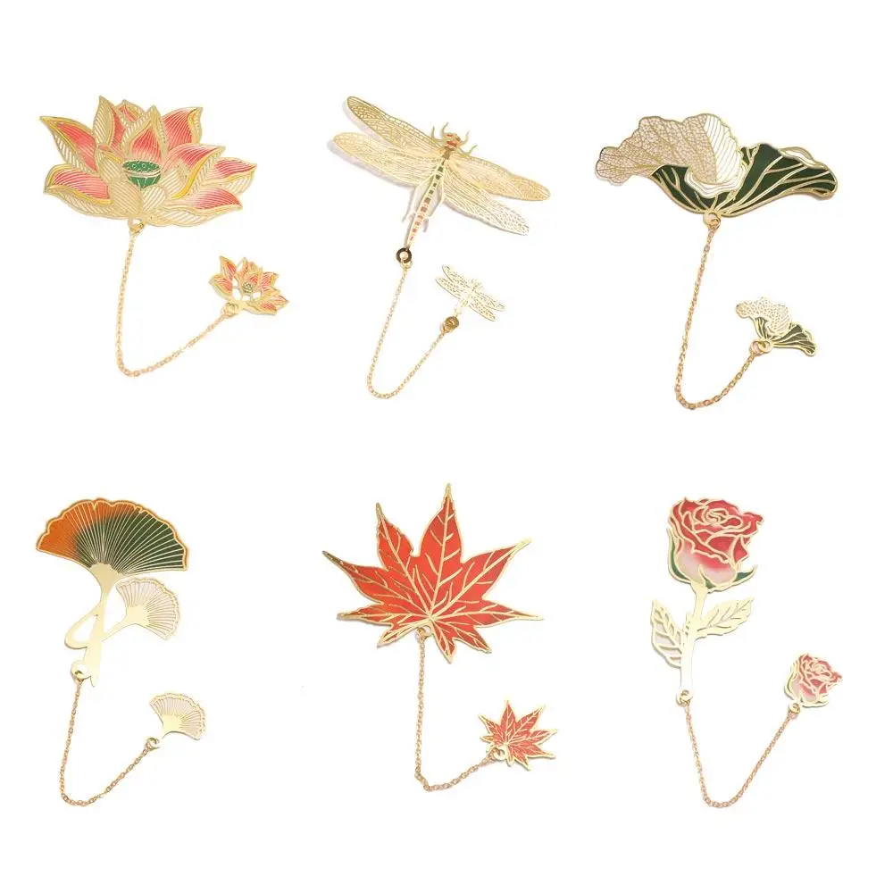 Pendant Metal Bookmark Lotus Leaf Roses Lotus Leaf Book Mark Maple Leaves Ginkgo Biloba Leaves Rose Bookmark Page Marker