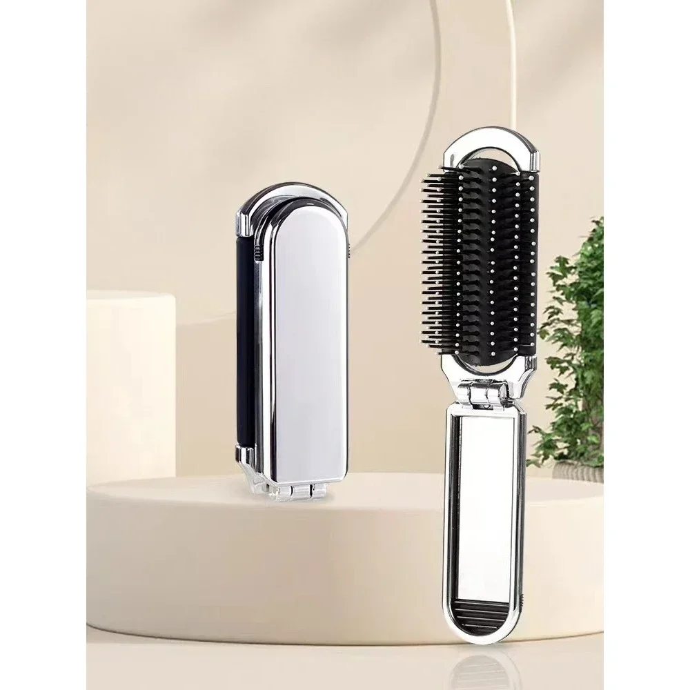 Mini Hair Brush Folding Massage Comb Head Massage Anti-Static Portable Travel Hair Brush Girl Hair Combs With Mirror