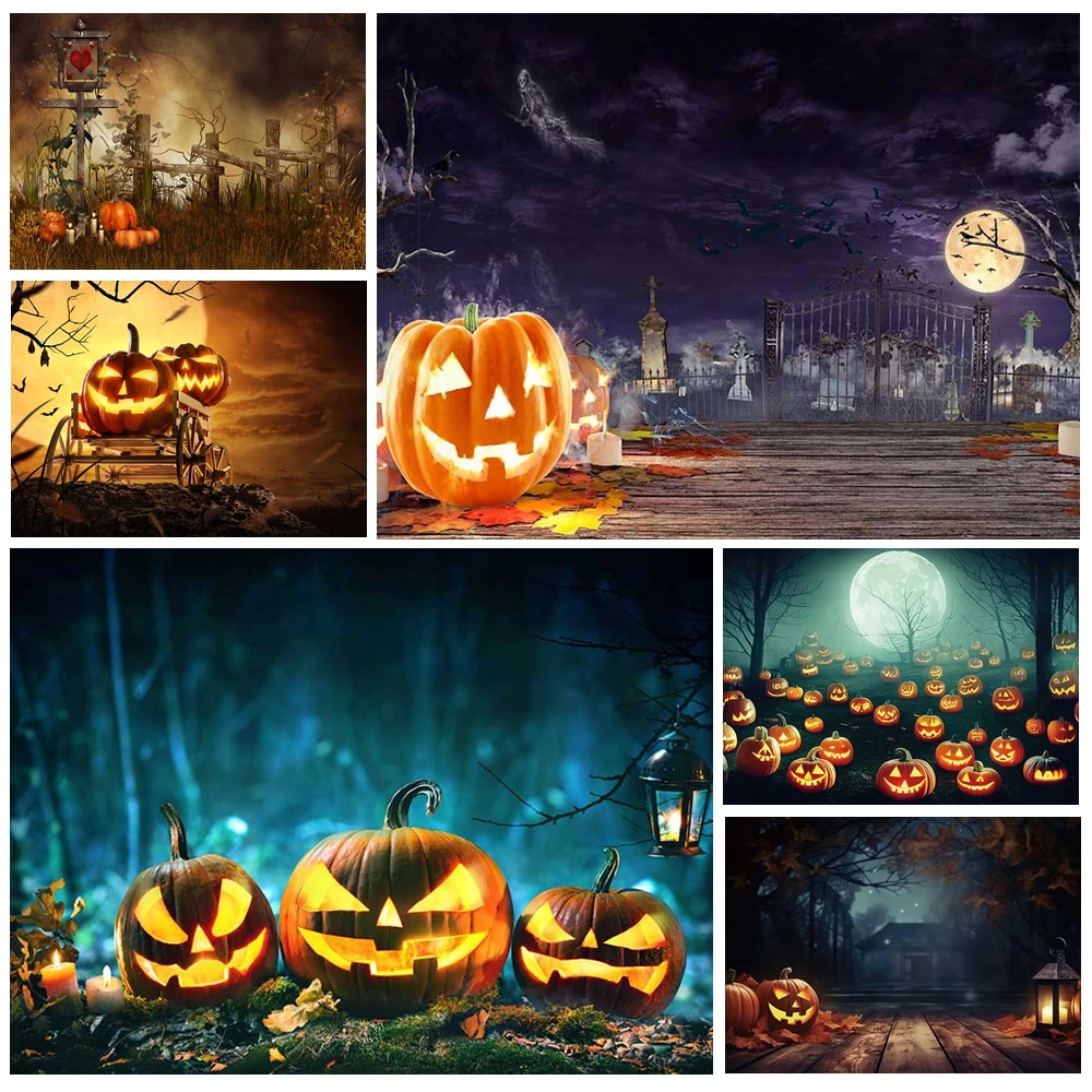 

MOON.QG Halloween Fantasy Backdrops Lanterns Witch Hats Ghost Castle Backgrounds For Photographs Kids Portrait Photozone Party