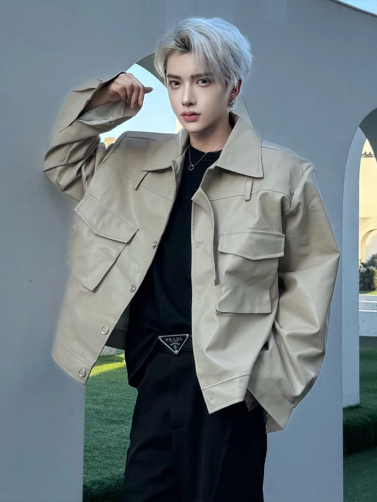 

i ort Leather Jaet Men's Sli Cleanfit oulder Pad Jaet Collar Motorcycle Clothes Youth Faion Spring Autumn