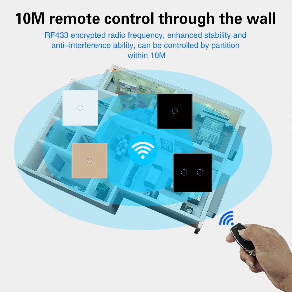 UBARO 433RF Wireless Remote Control Touch Switch Tempered Glass Panel Wall Light Sensor Power Electrical  Home Button 220V 10A