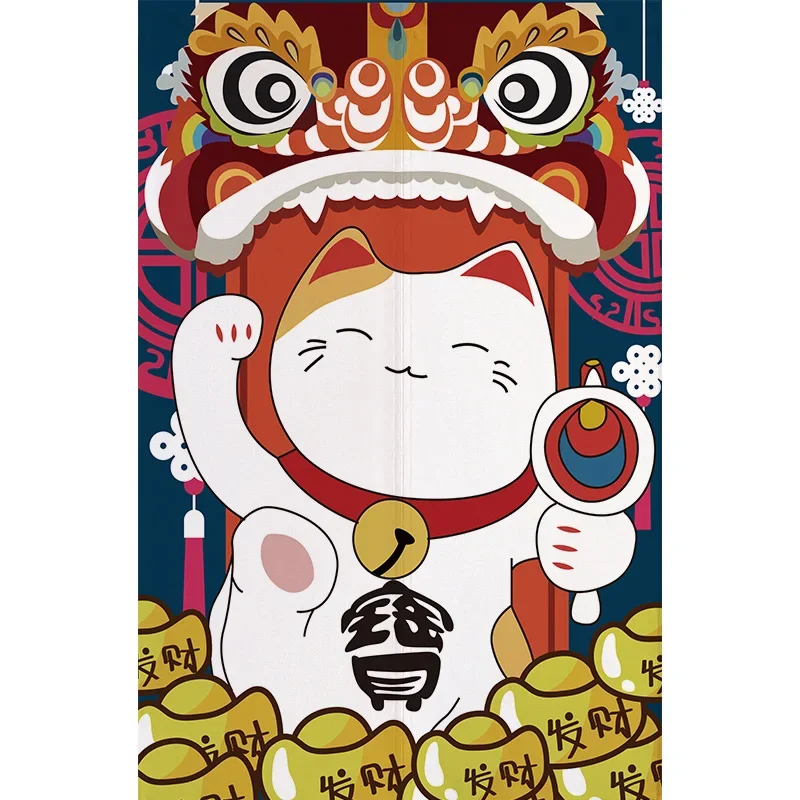 Lucky Cat Nine Fish Japanese Door Curtain Porch Bedroom Living Room Curtain Kitchen Bathroom Curtain