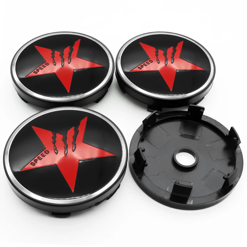 4PCS 60mm SPEED Five-pointed Star Emblem Car Wheels Rim Hub Cap Wheel Center Cover Universal Accessores