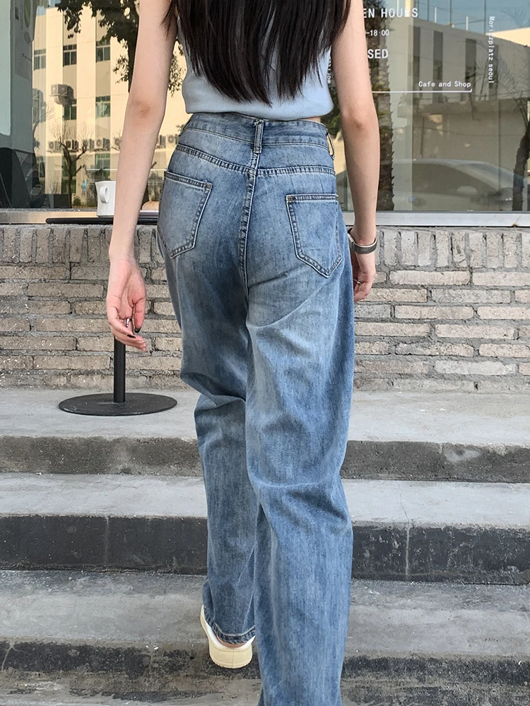 Stylish Hook Flower Hollow Out Embroidered Jeans Women 2023 Fashion High Waist Wide Leg Straight Denim Pants Streetwear y2k