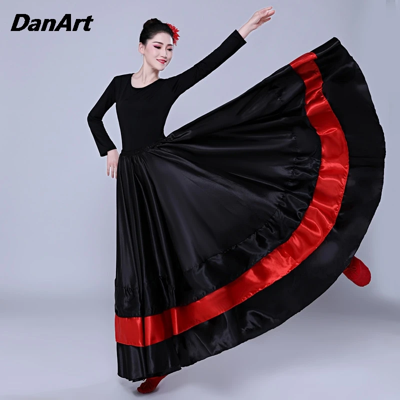 

Dance Practice Skirt Opening Dance Big Swing Skirt Spanish Bullfighting Performance Costume 180/360/540/720 Degree Satin Skirt