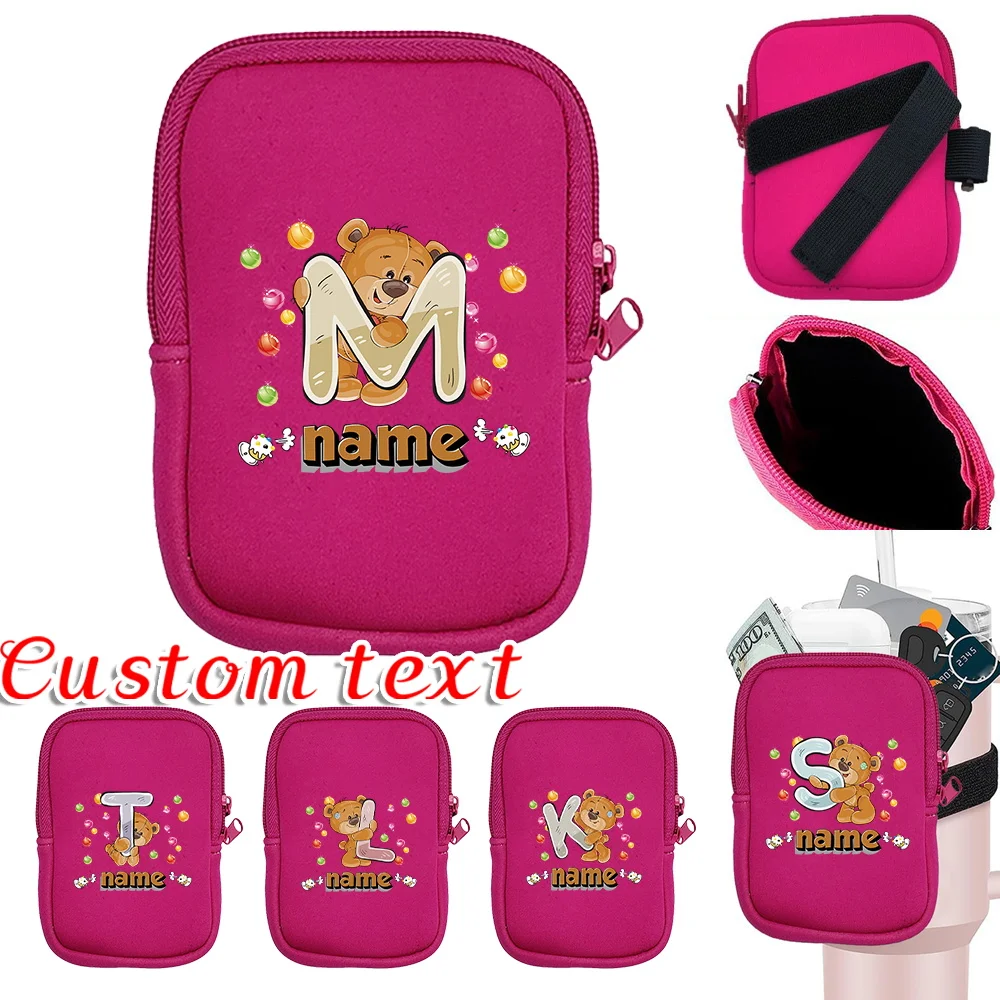 

Custom Name Stanley Cup Water Bottle Bag Multi Functional Deep Pink Water Bottle Bag Card Key Wallet Earphone Bag