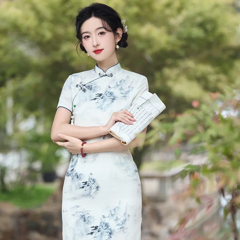 

Yourqipao 2025 Summer Temperament Young Girl Fashion Qipao Chinese Style Evening Dress Simple Elegant Long Cheongsam for Women