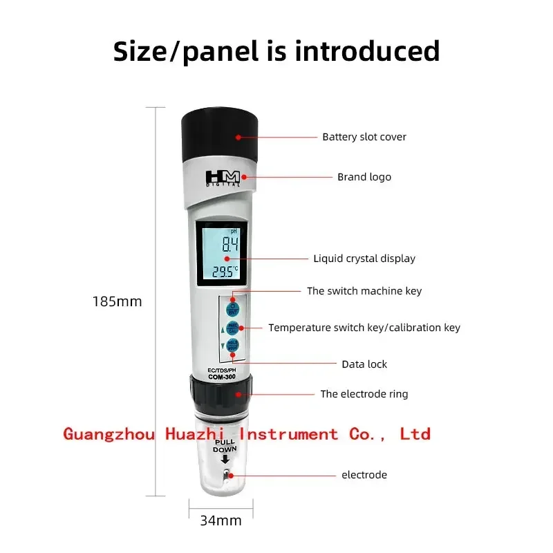 COM-300 Długopisy do wykrywania ph przewodności TDS/ec/ph Wodoodporny wykrywacz jakości wody