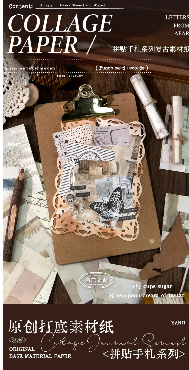 Journal GO 40 Stück Vintage Collage-Materialpapier für Planer Handgemachtes DIY Journaling Tagebuch Album Scrapbooking Hintergrundpapier – Detail 1