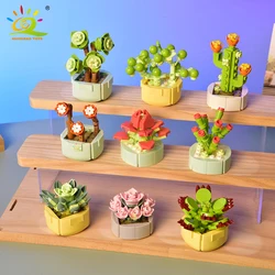 MOC Potted Succulent Flower Pot Plants Building Blocks DIY Romantic  Miniatur Ornaments Model Bricks Toys for Children Gift