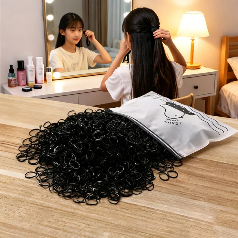 Fun Cartoon Printed Bag of Elastic Bands - 300+ Pcs for Holiday Prep, Hairstyles, DIY Crafts, and Organizing (1 Pack) - Image 5