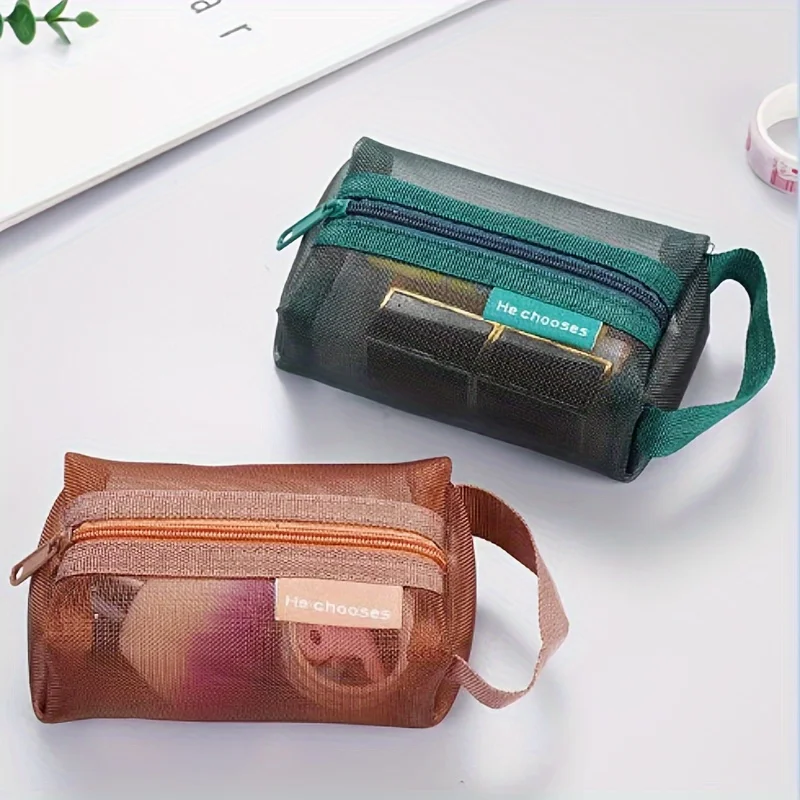 1pc 大容量透明ナイロン小銭入れ - 立体スクエアメッシュキーバッグカードバッグ収納袋