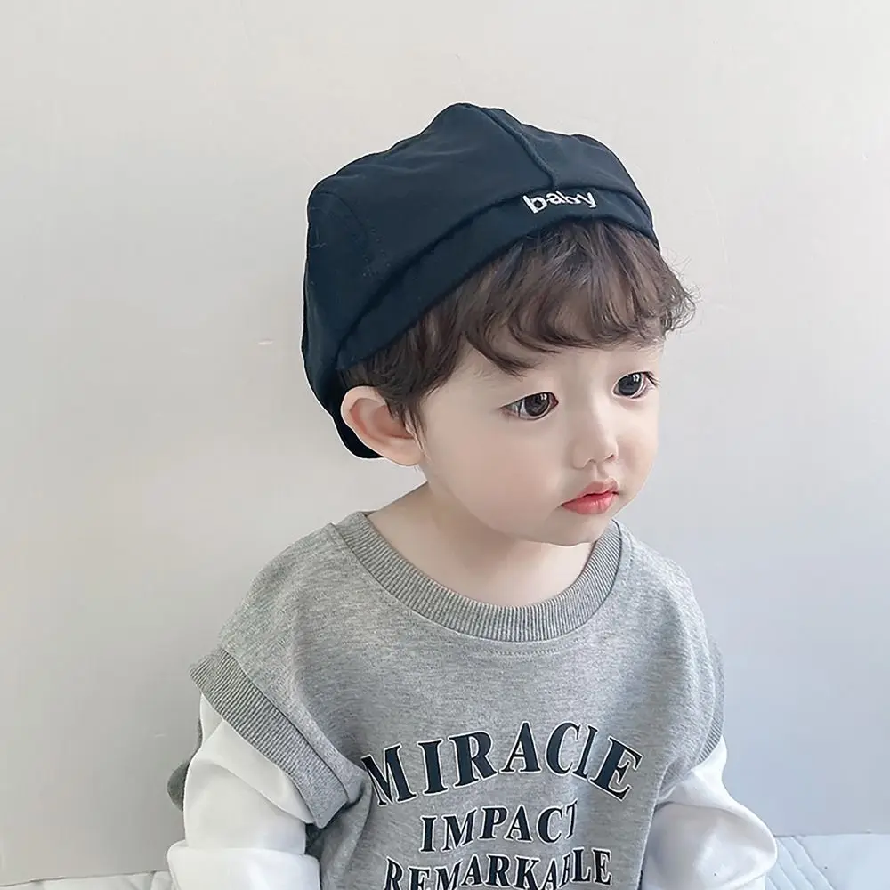 Embroidery Letter Children Cap Kids Accessories Solid Color Cotton Beret Hat Winter Warm Baby Boy Baseball Caps Boy Girl