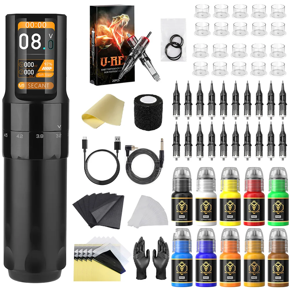 

Tattoo Kit T-Rex Complete Wireless Tattoo Pen Set Permanent Makeup Tattoo Machine Kit 2000mAh Wireless Tattoo Power Supply