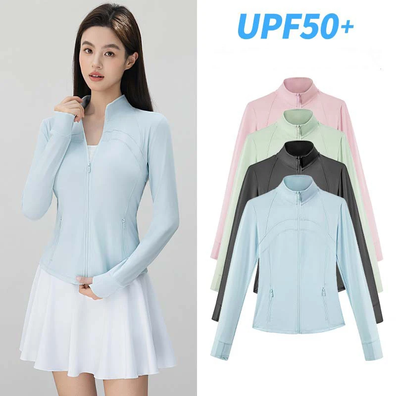 Stand Collar UV Protection Jacket Women 2026 Quick-drying Running Yoga Sport Coat Woman Zipper Up Slim Fit Sunscreen Clothing
