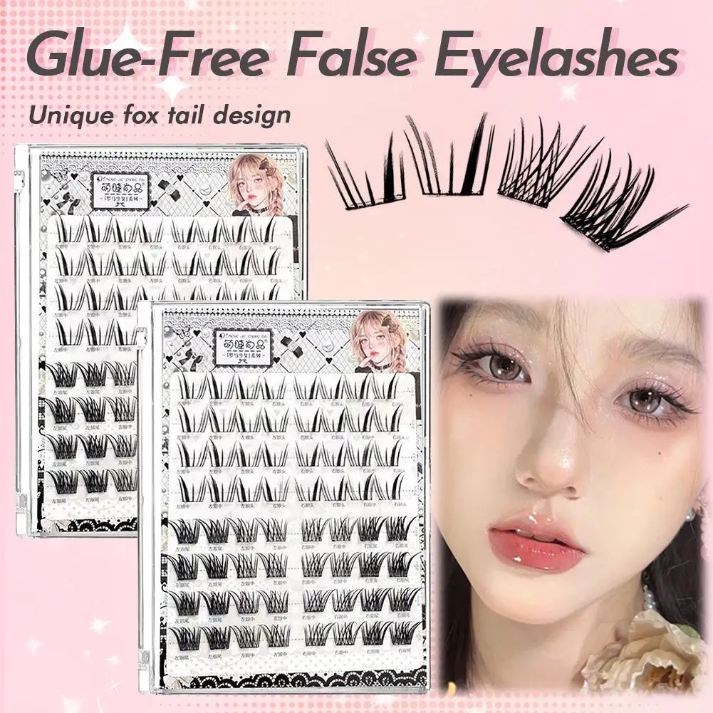 8 file Mix Ciglia finte senza colla 3D Comic Fox Style Soffici spessi, arricciatura naturale Strumento per trucco per estensione ciglia autoadesiva