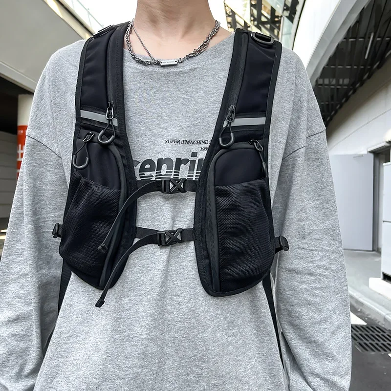 Design reflexivo saco de equipamento de peito para homens hip-hop streetwear ao ar livre colete mochilas unisex multi-bolsos sacos de peito de armazenamento bolso