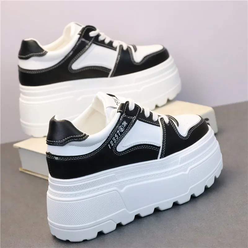 Women's 8cm Platform White Sneakers - Breathable Mesh Thick Sole Casual Shoes for Students, Wide Sizes Available