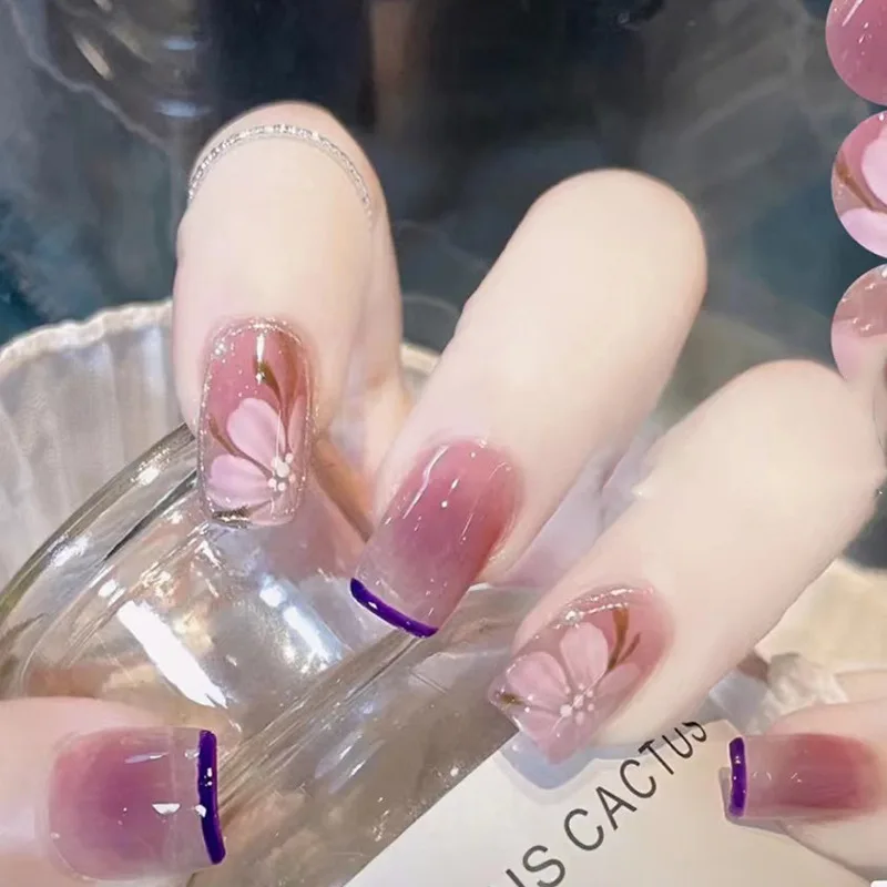 24Pcs Short Round Fake Nails Cat Eye Nail Design Glitter Detachable False Nail Solid Color Full Cover Acrylic Press on Nail Tips