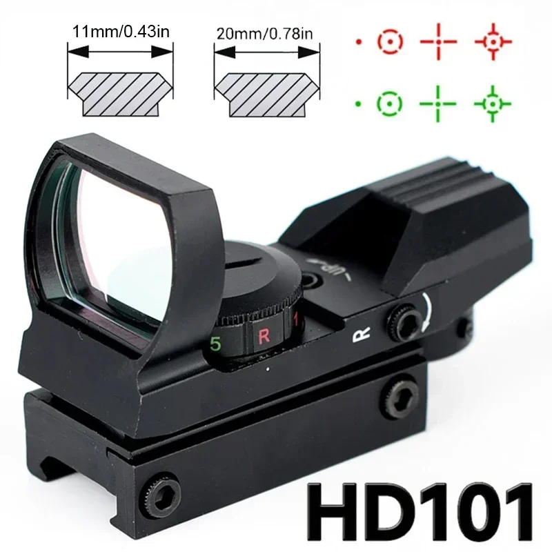 Outdoor Hunting Optics Pistol Scope HD101 Red Dot Sight 4 Reticle Tactics Red/Green Riflescope 11/20mm Rail Mount Tools