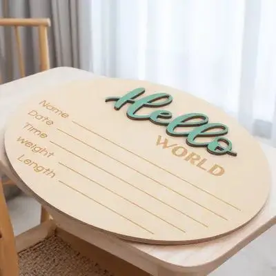 

Wooden Birth Announcement Sign Round Shape for Newborn Baby Name Sign Photography Prop Hospital Infant Charcuterie