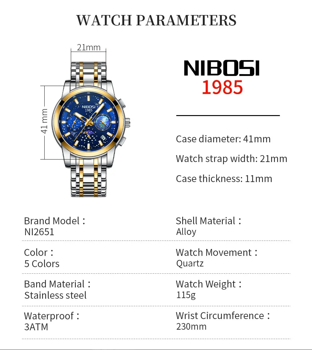 NIBOSI Luxury Watch for Men Waterproof Luminous Date Chronograph Man Sport Quartz Stainless Steel Mens Watches Relogio Masculino