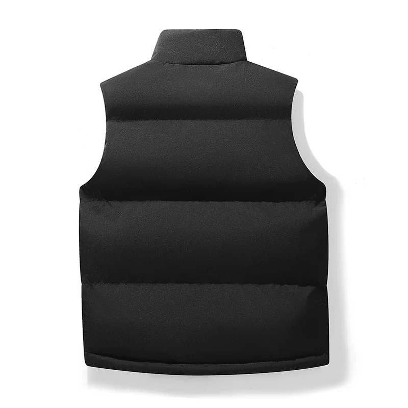 Men Stand Collar Padded Gilet Sleeveless Zip Snap Button Warm Quilted Winter Casual Waistcoat Vest