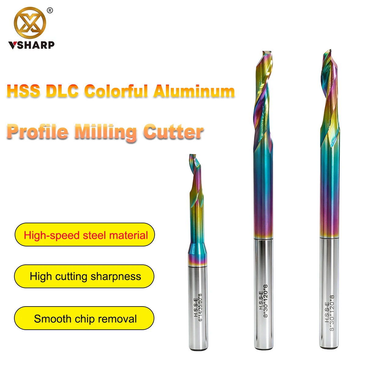 

Vsharp 1pcs HSS CNC Single Flute End Mill 8mm 10mm Shank Engraving Milling Cutter for Aluminum DLC Coating