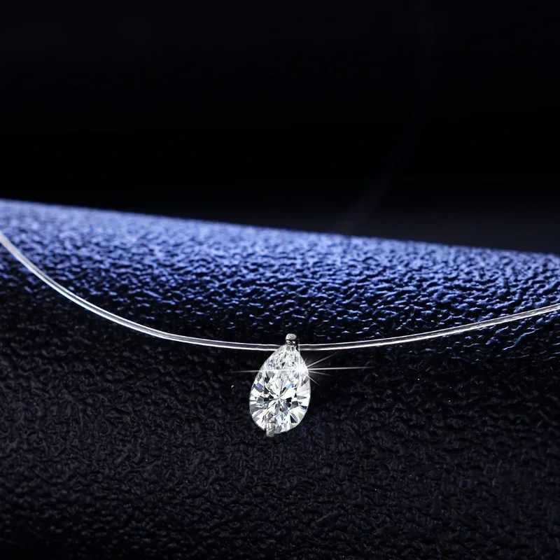 Criativo 925 Colar Prata para a Mulher, Linha De Pesca Pingente, 1 Carat Moissanite Corrente Noivado e Casamento Jóias, Presente