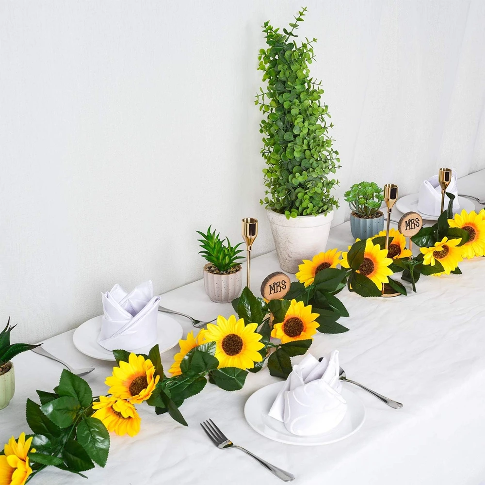 Künstliche Blumen, Sonnenblumen-Ranke, Hängende Blumen, Wanddekoration, Festival-Rattanblätter-Girlande, Outdoor-Hochzeit, Heimtisch-Deko, DIY-Dekoration – Detail 6