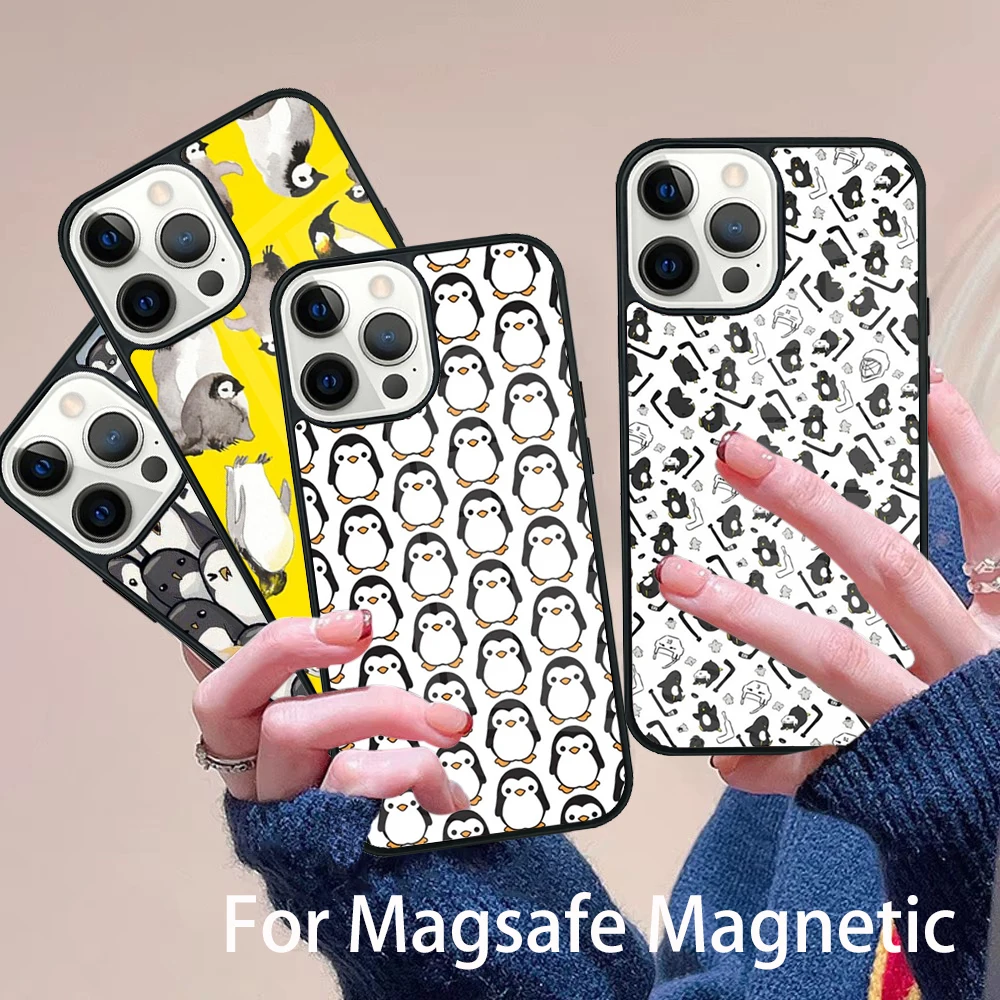 

Cute Lovely Penguin Phone Case Magesafe Magnetic Wireless Charge Cover For IPhone 16 11 12 13 14 15 Pro Max Plus Mini