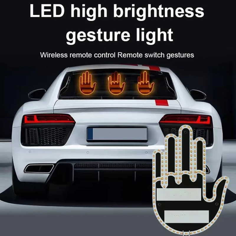 

1 шт. автомобильный фонарь на палец с дистанционным управлением, дорожные знаки, указатель жестов среднего пальца, автоматический янтарный предупредительный стоп-сигнал на средний палец