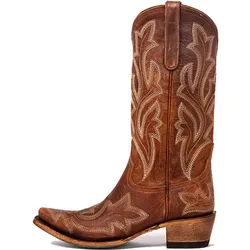 Bottes de cowboy occidentales brodées au genou pour femmes, bottes de marche confortables, chaussures pour femmes, grande taille 43, automne, hiver, 2023