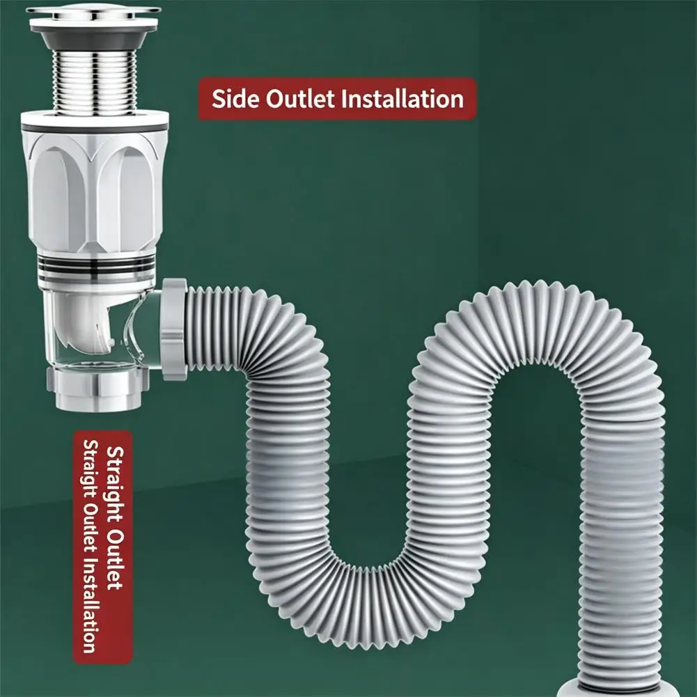 Flexible Bathroom Sink Drain Pipe Anti-Odor Washbasin Sewer Hose Pop Up Drain Stopper Space Saving Basin Tube