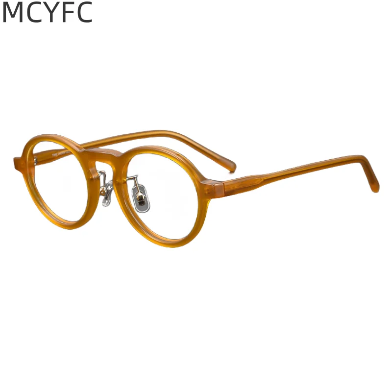 

MCYFC Retro Round Eye Glasses Frame for Women Acetate Material Black Tortoise Literature Style Hand Made Eyeglasses Frames Men