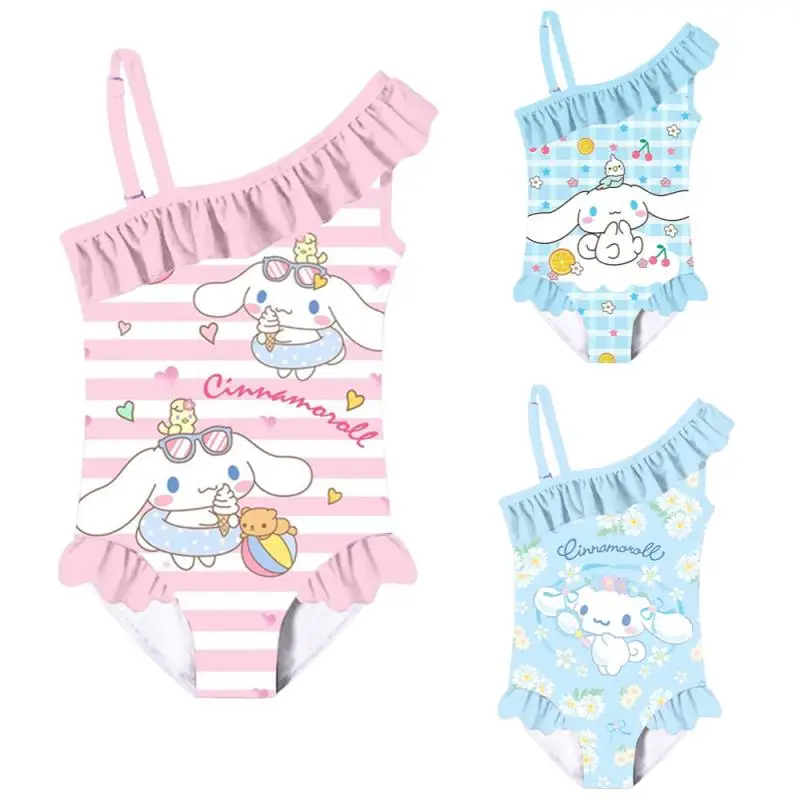 Kids Cinnamoroll Swimsuit Cartoon Sanrioed Swimwear Girls Summer Bikini Beach Vacation Clothes Quick-Drying Sunscreen Girls Gift