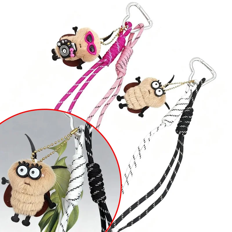 

1PC Funny Cockroach Plush Doll Weaving Rope Pendant Keychain Cute Bag Car Key Holder Unisex Anti-Lost Backpack Charm Keyring