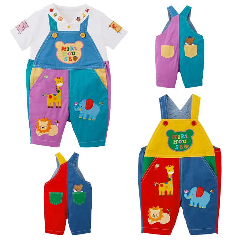 

2025 New Girls Bib Pants Japanese Cartoon Cute Bear Good Friend Spliced Bib Pants Summer