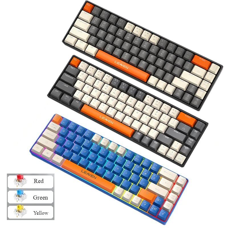 

Wireless three-mode mechanical bluetooth keyboard 68 keys RGB gaming 65% key board gamer keyboards pc colored teclado mecanico