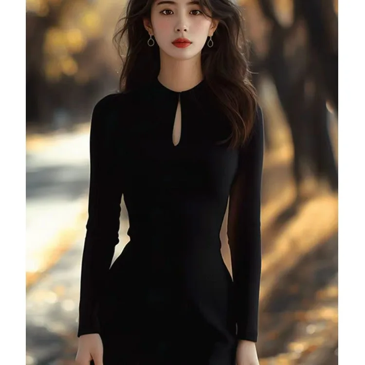 Bla Knitted Dr feminino 2025 nova primavera outono Ele Lady emagrecimento longo saia camada base Sve fibra de poliéster commute...