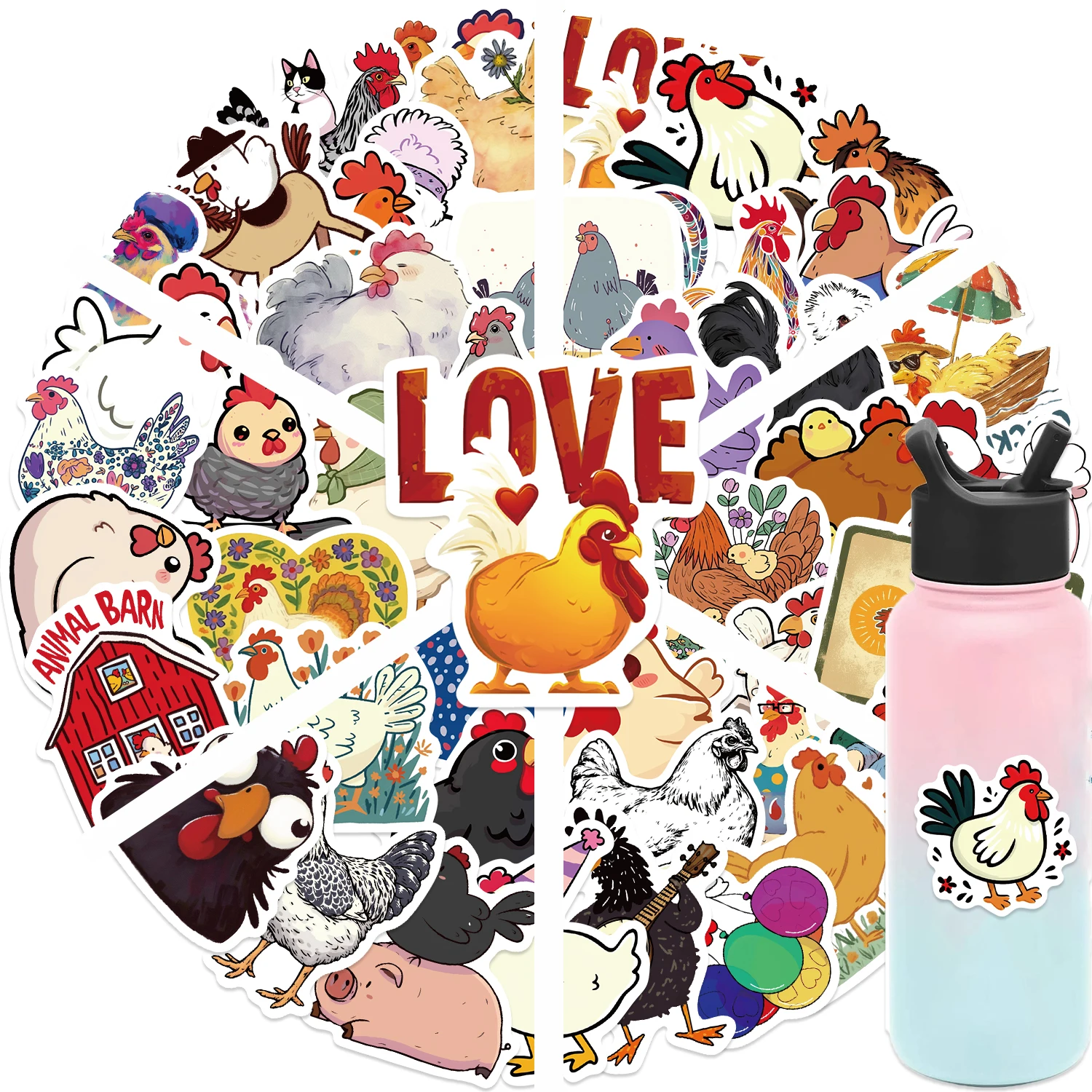 50PCS Cartoon Chicken Animal Stickers Personality Creative Sticker For Desk Refrigerator Phone Skateboard Waterproof Decals